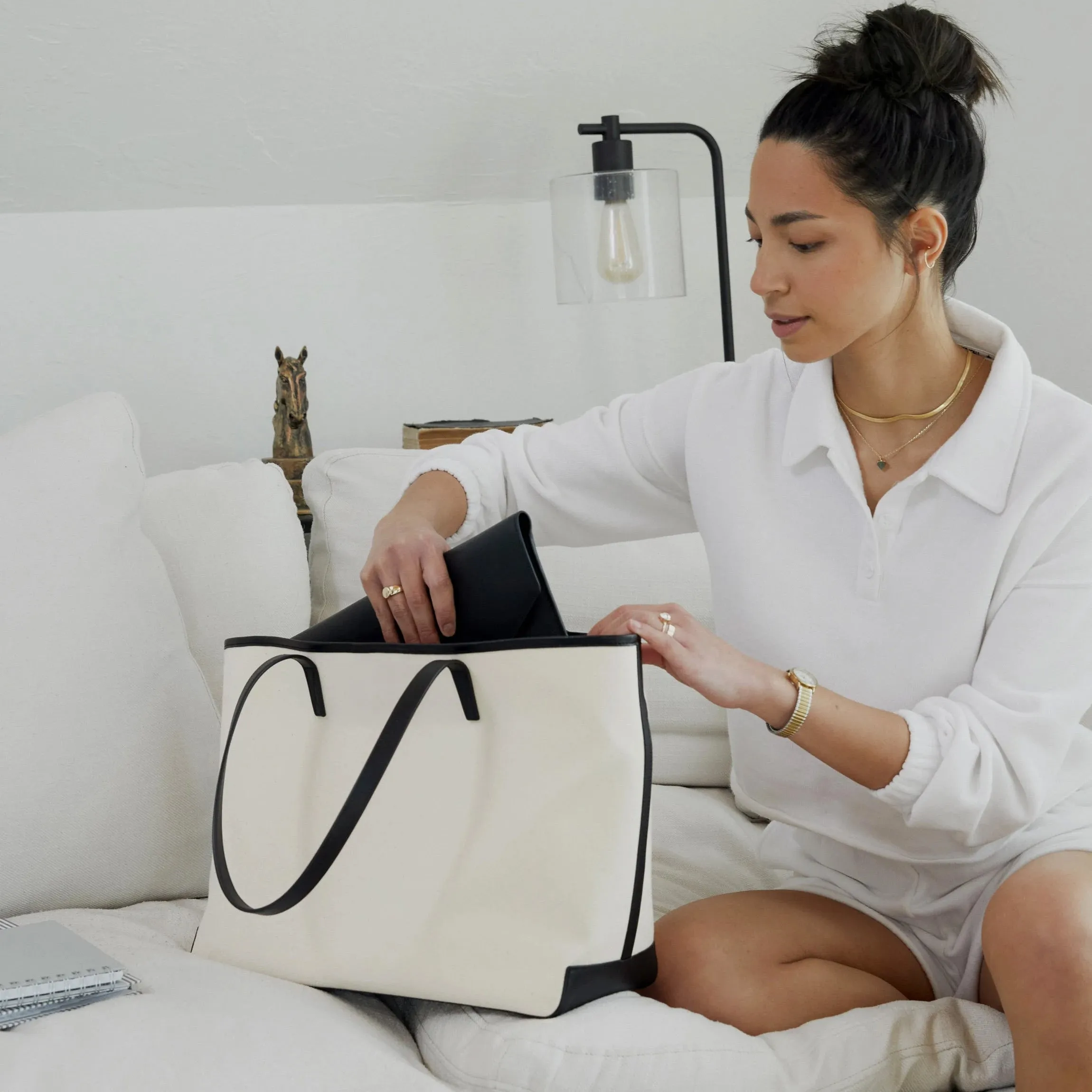 Belmont Tote in Canvas Natural Canvas/Black