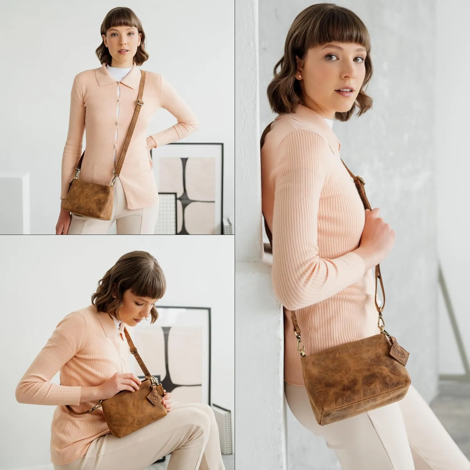BERLINER BAGS Vintage Genuine Leather Shoulder Bag Marbella, Crossbody Purse for Women, Satchel Bag