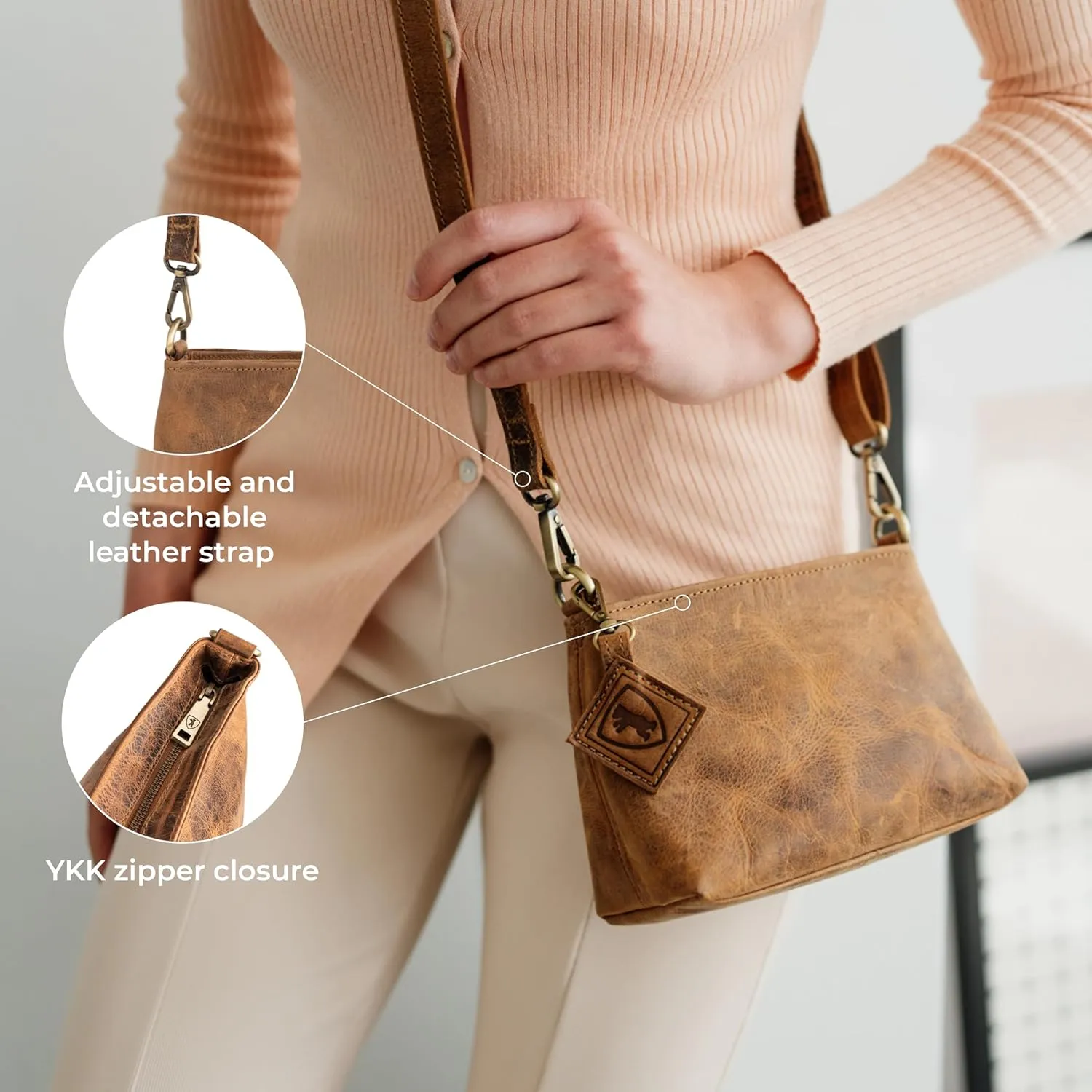 BERLINER BAGS Vintage Genuine Leather Shoulder Bag Marbella, Crossbody Purse for Women, Satchel Bag