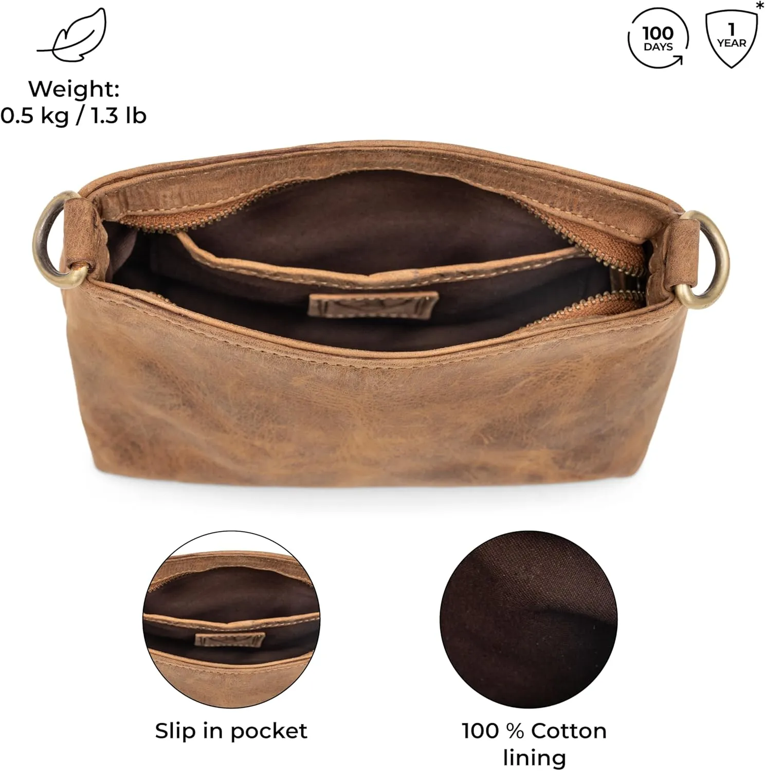 BERLINER BAGS Vintage Genuine Leather Shoulder Bag Marbella, Crossbody Purse for Women, Satchel Bag