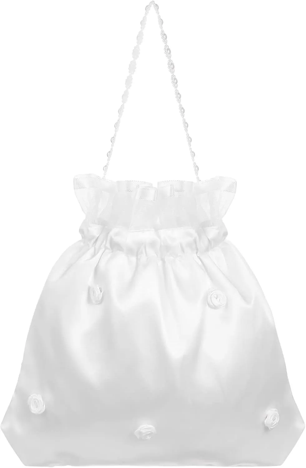 BESTOYARD 9x8 Inches Satin Bridal Wedding Money Bag Embroidery Silk Decorated Bag with Pearl, Bridal Dolly Bag Money Bag Bridal Showers Pouch Bag Women Handbag