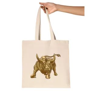 Bitcoin Bull Gifts for Financially Savvy People Gold Bull with Bitcoin Symbol Natural Multicolor Canvas Tote Bag