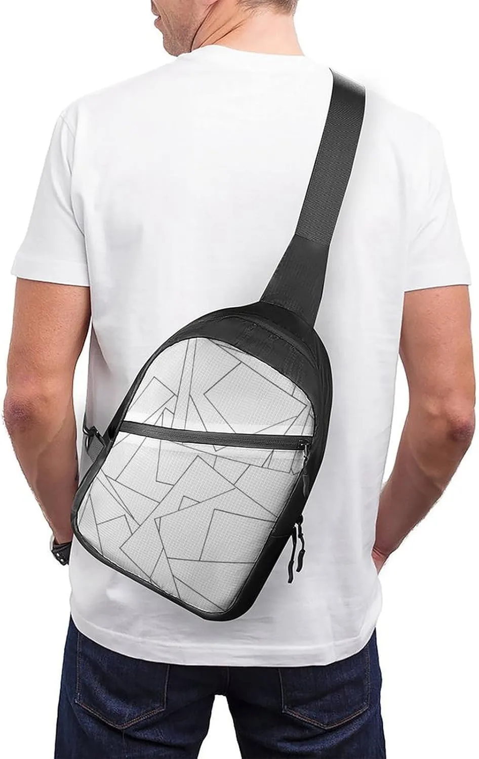 Black And White Geometric Foldable And Space Saving Chest Bag, Large Capacity And Portable Chest Bag