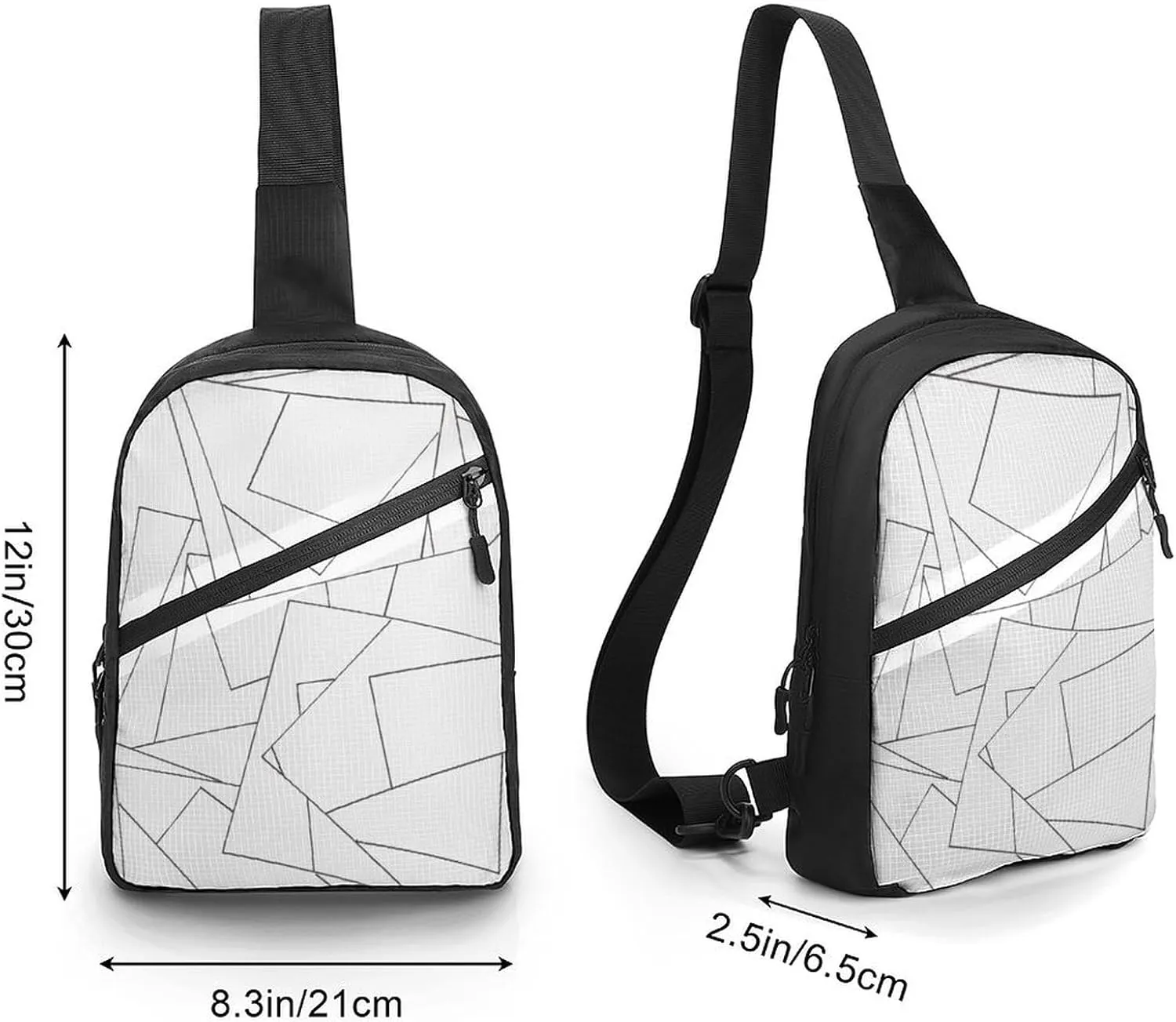 Black And White Geometric Foldable And Space Saving Chest Bag, Large Capacity And Portable Chest Bag