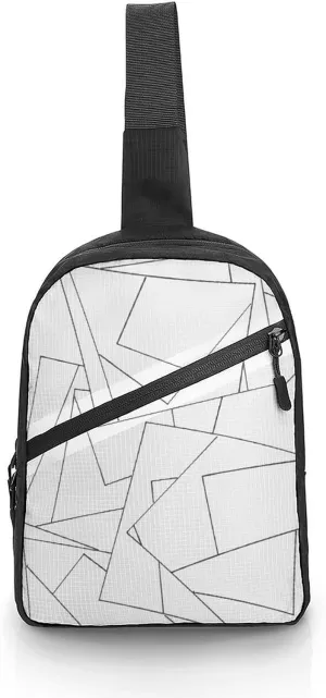 Black And White Geometric Foldable And Space Saving Chest Bag, Large Capacity And Portable Chest Bag