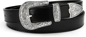 Black Belt Women - 1.1" CR Western Belts For Woman Leather Belts Cowboy Belt - Country Belts For Women with Vintage Buckle for Jeans