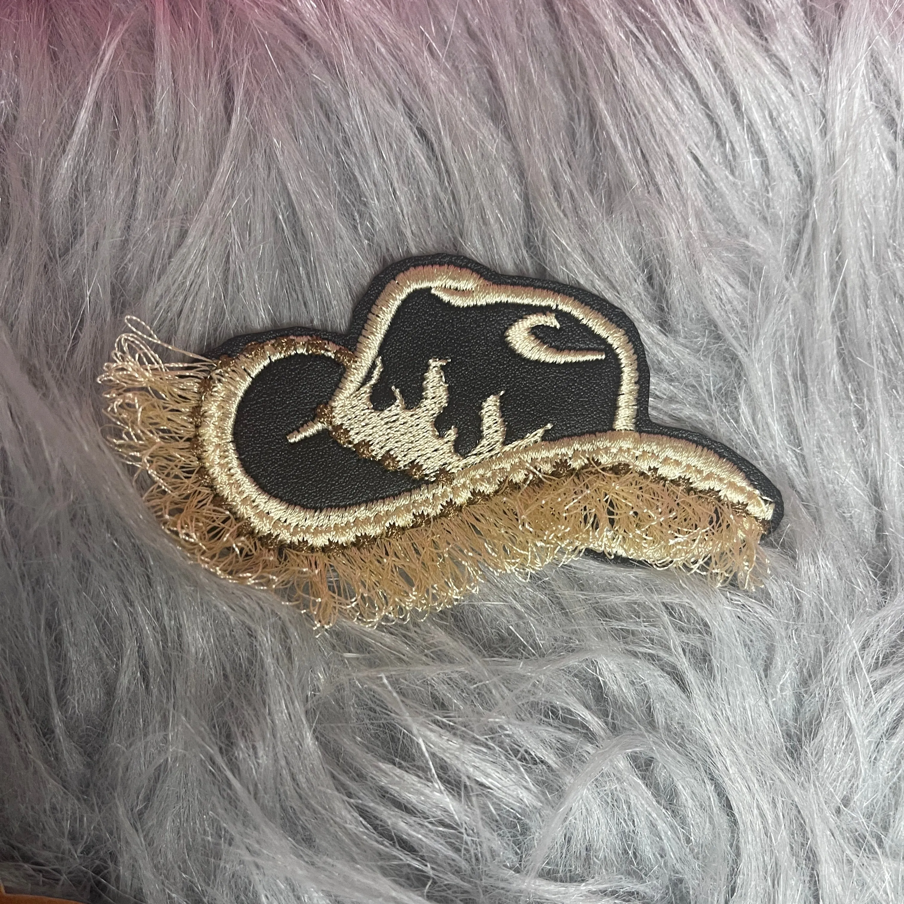 Black faux leather Flame Hat Iron on embroidered patch