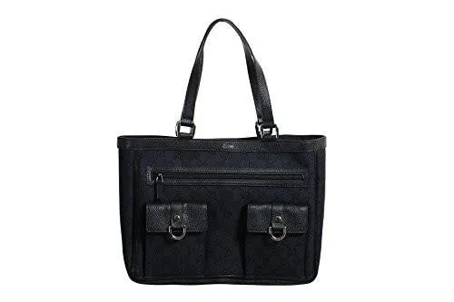 Black Gg Print Canvas Leather Trimmed Abbey Pocket Tote Bag