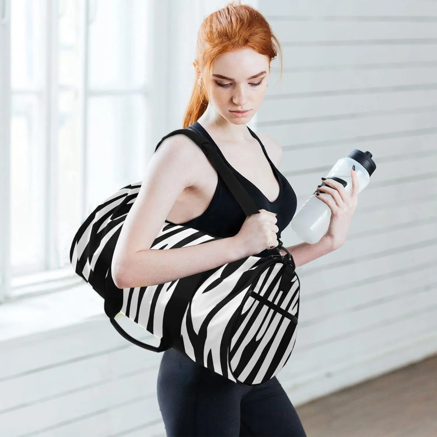 Black White Stripe Duffel Bag Sports Gym Bags for Men and Women