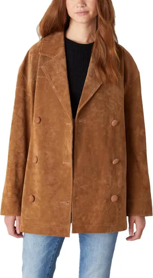 [BLANKNYC] Womens Real Suede Double Breasted Fringe Coat