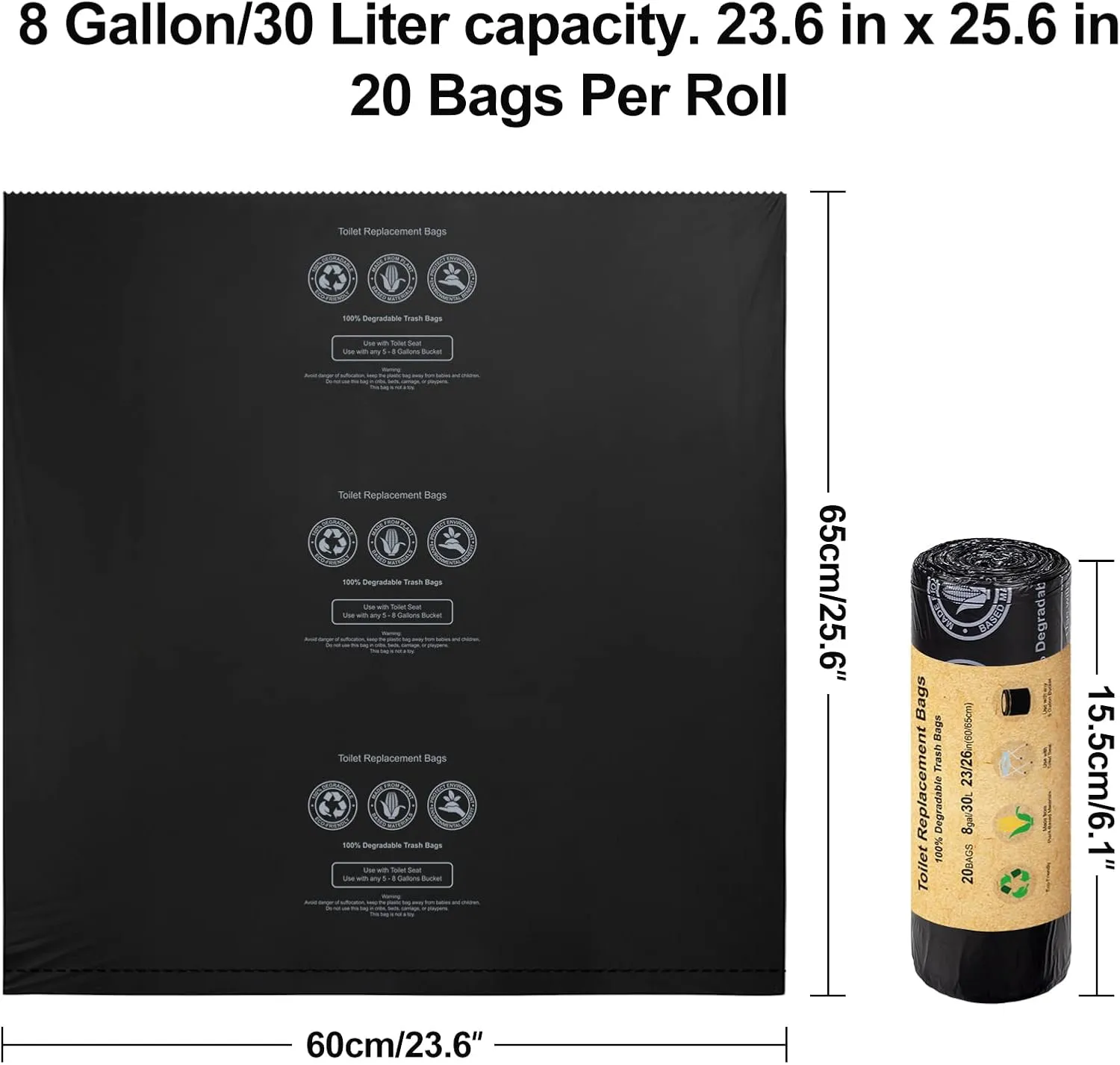 BLIKA 50 Count Toilet Replacement Bags, 8 Gallon, 30 Liter, Heavy Duty 1 Mil, Compost Bags 8 Gallon, Camping Toilet Bags for Portable Toilet, Car Travel, Camping, Long Trips