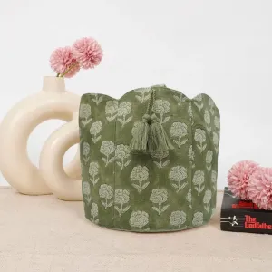 BLOCK PRINTED LINEN STORAGE BASKETS HANDMADE FLORAL ORGANIZERS - ROHINI PRINT