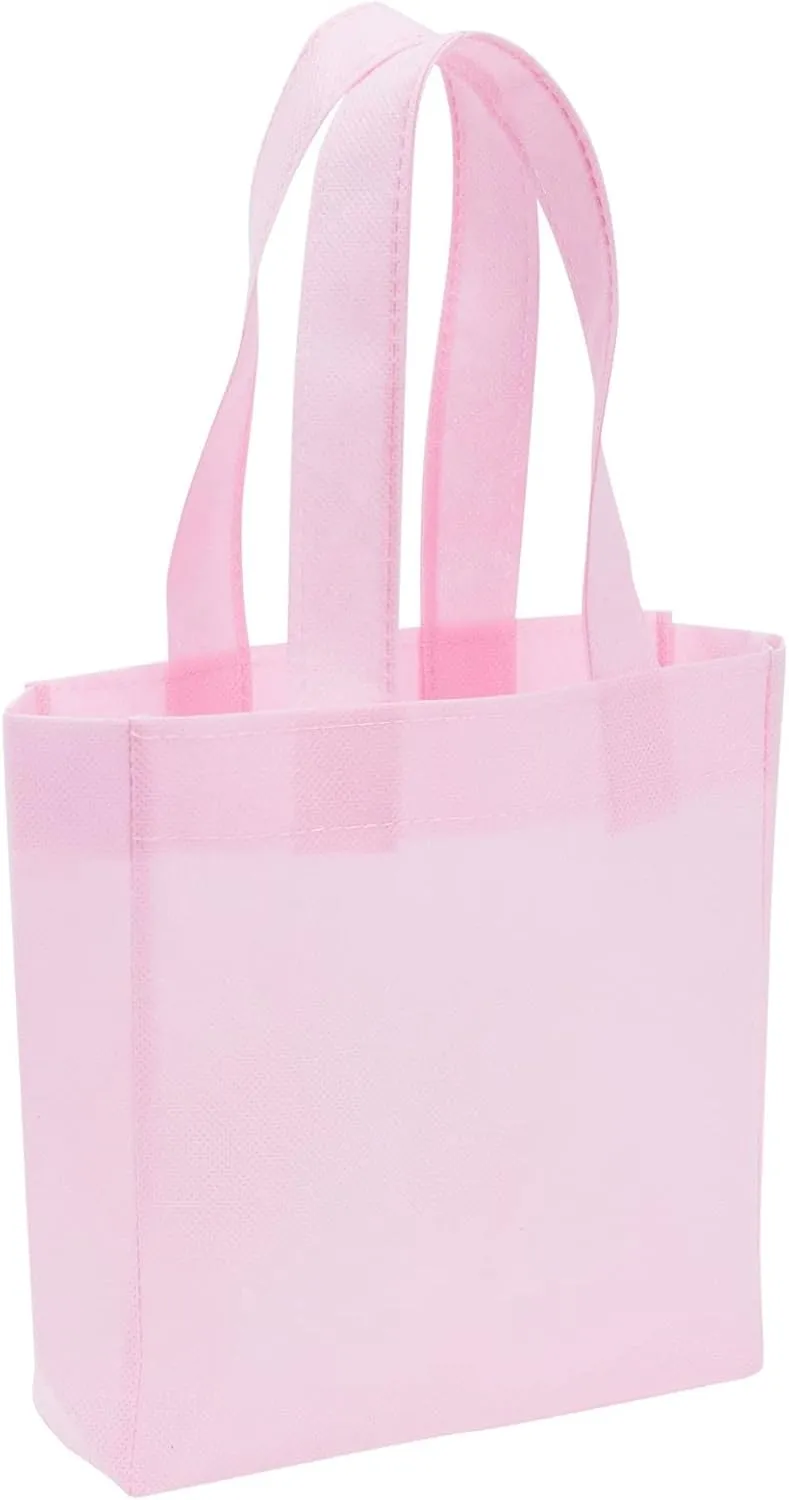 BLUE PANDA 24 Pack Princess-Themed Party Favor Bags for Girls, Pink Canvas Gift Bags for Birthday (6.5 x 7 x 2 in)