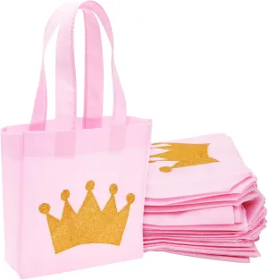 BLUE PANDA 24 Pack Princess-Themed Party Favor Bags for Girls, Pink Canvas Gift Bags for Birthday (6.5 x 7 x 2 in)