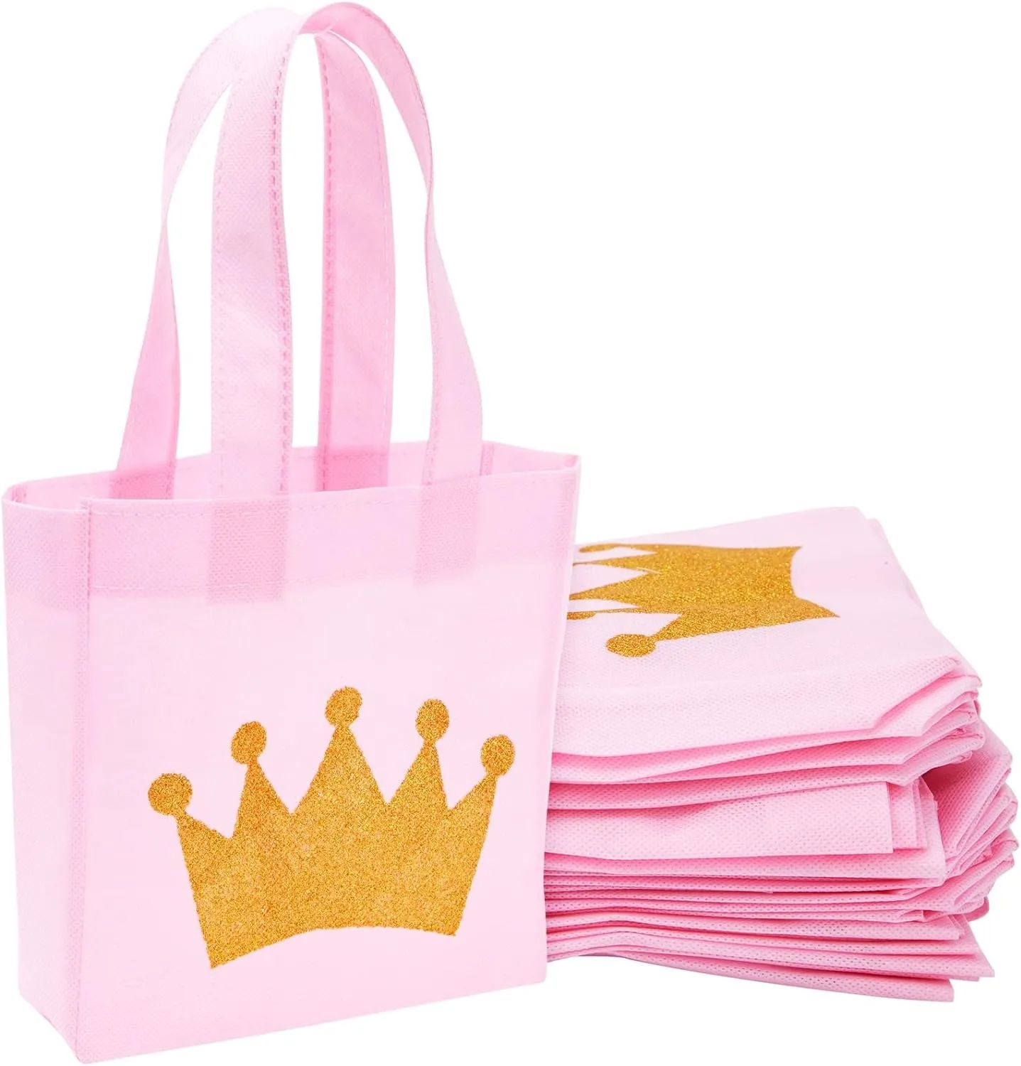 BLUE PANDA 24 Pack Princess-Themed Party Favor Bags for Girls, Pink Canvas Gift Bags for Birthday (6.5 x 7 x 2 in)