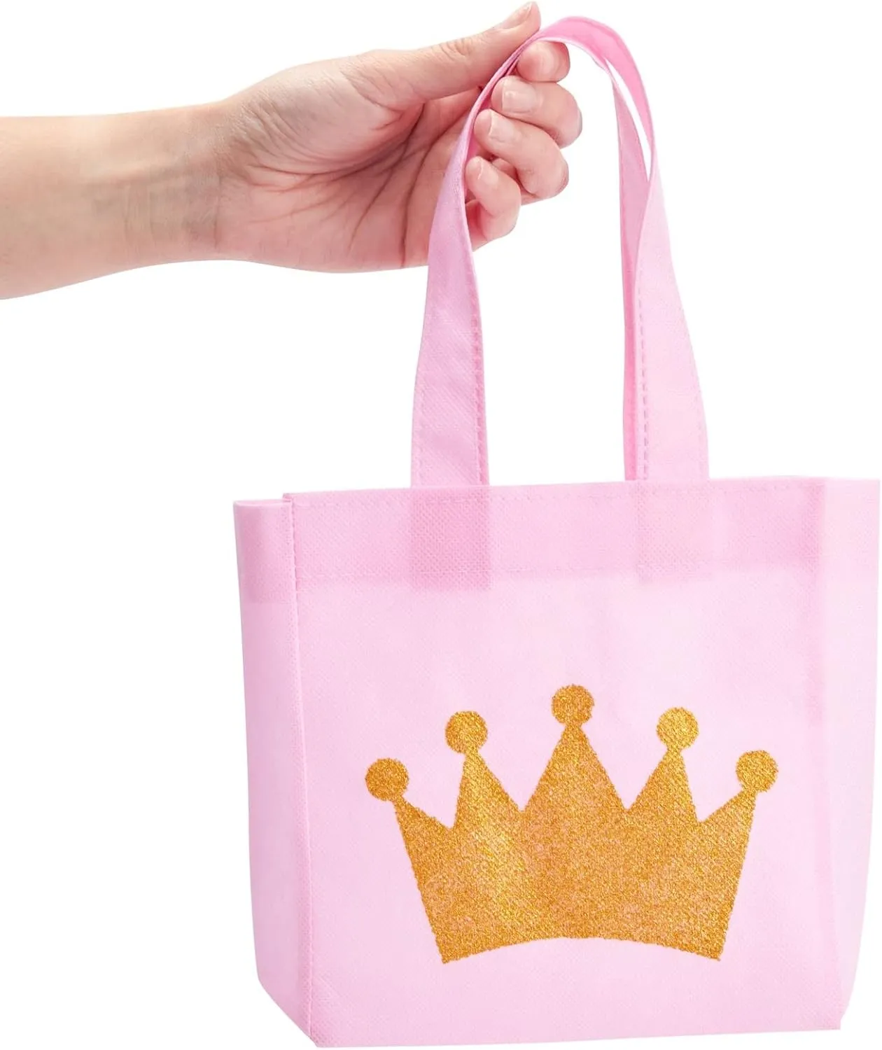 BLUE PANDA 24 Pack Princess-Themed Party Favor Bags for Girls, Pink Canvas Gift Bags for Birthday (6.5 x 7 x 2 in)