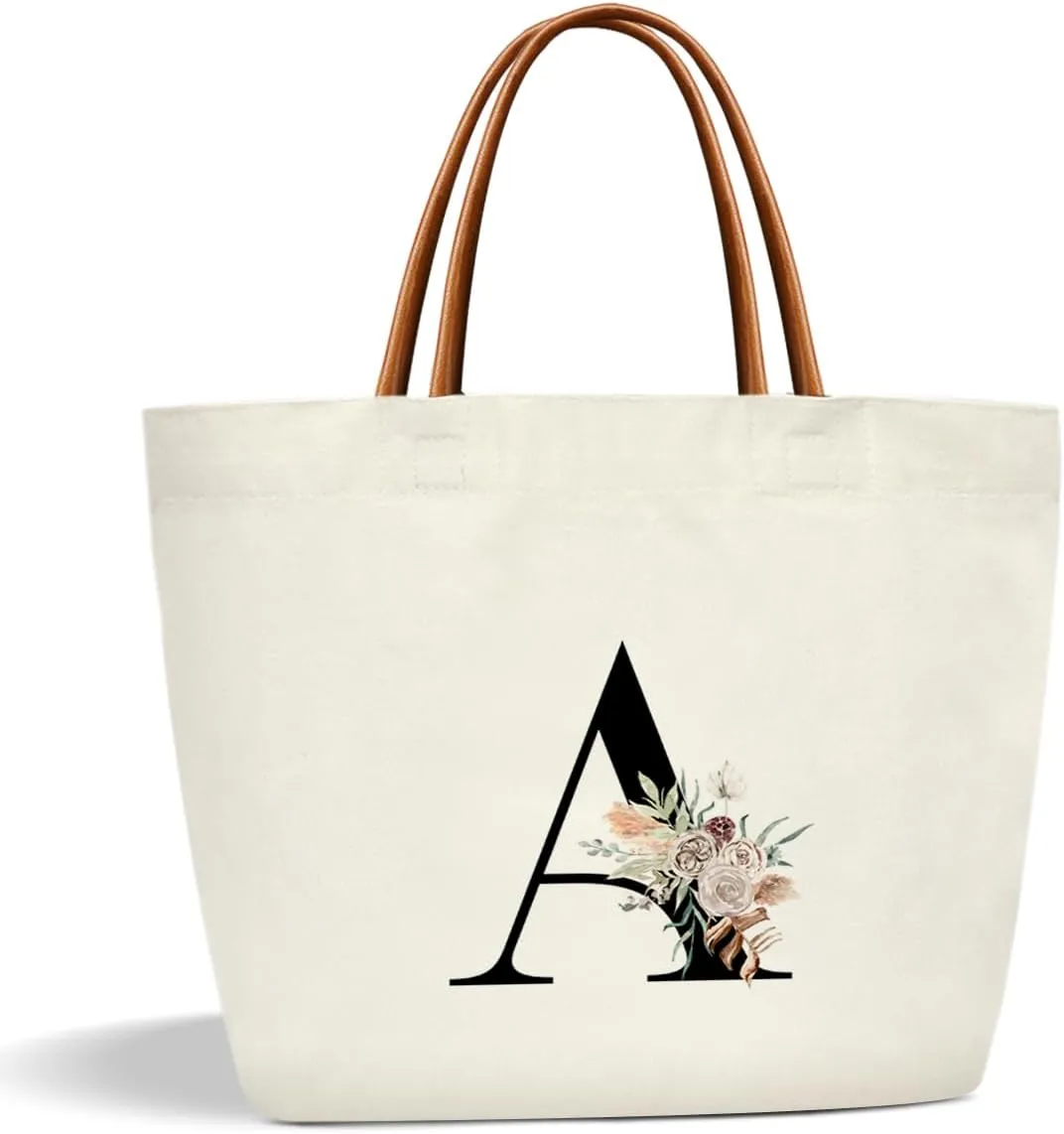 Boho Monogram Initial A Tote Bags for Women, Personalized Canvas Tote Bags Monogrammed Gifts for Women Birthday Wedding Gifts for Mom Sister Teacher Friend Bridesmaid, Beach Bag Shopping Handbag -ZM01