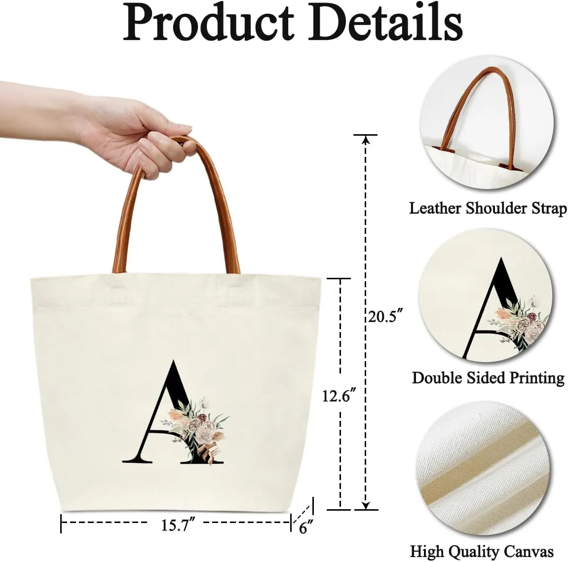 Boho Monogram Initial A Tote Bags for Women, Personalized Canvas Tote Bags Monogrammed Gifts for Women Birthday Wedding Gifts for Mom Sister Teacher Friend Bridesmaid, Beach Bag Shopping Handbag -ZM01