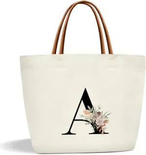 Boho Monogram Initial A Tote Bags for Women, Personalized Canvas Tote Bags Monogrammed Gifts for Women Birthday Wedding Gifts for Mom Sister Teacher Friend Bridesmaid, Beach Bag Shopping Handbag -ZM01