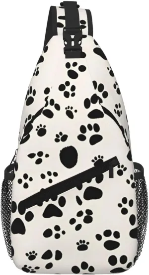 Bone And Paw Print Fashion Print Crossbody Chest Bag - Adjustable Strap For Hiking And Working