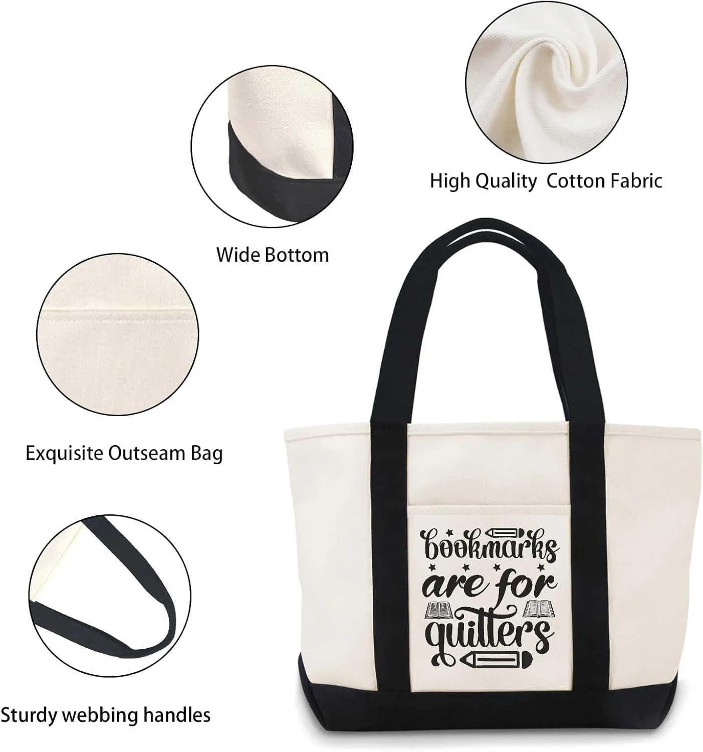 Bookmarks Are For Quitters Canvas Tote Bag Canvas Tote Bag With Zipper Use For Grocery Bags,Shopping Bags