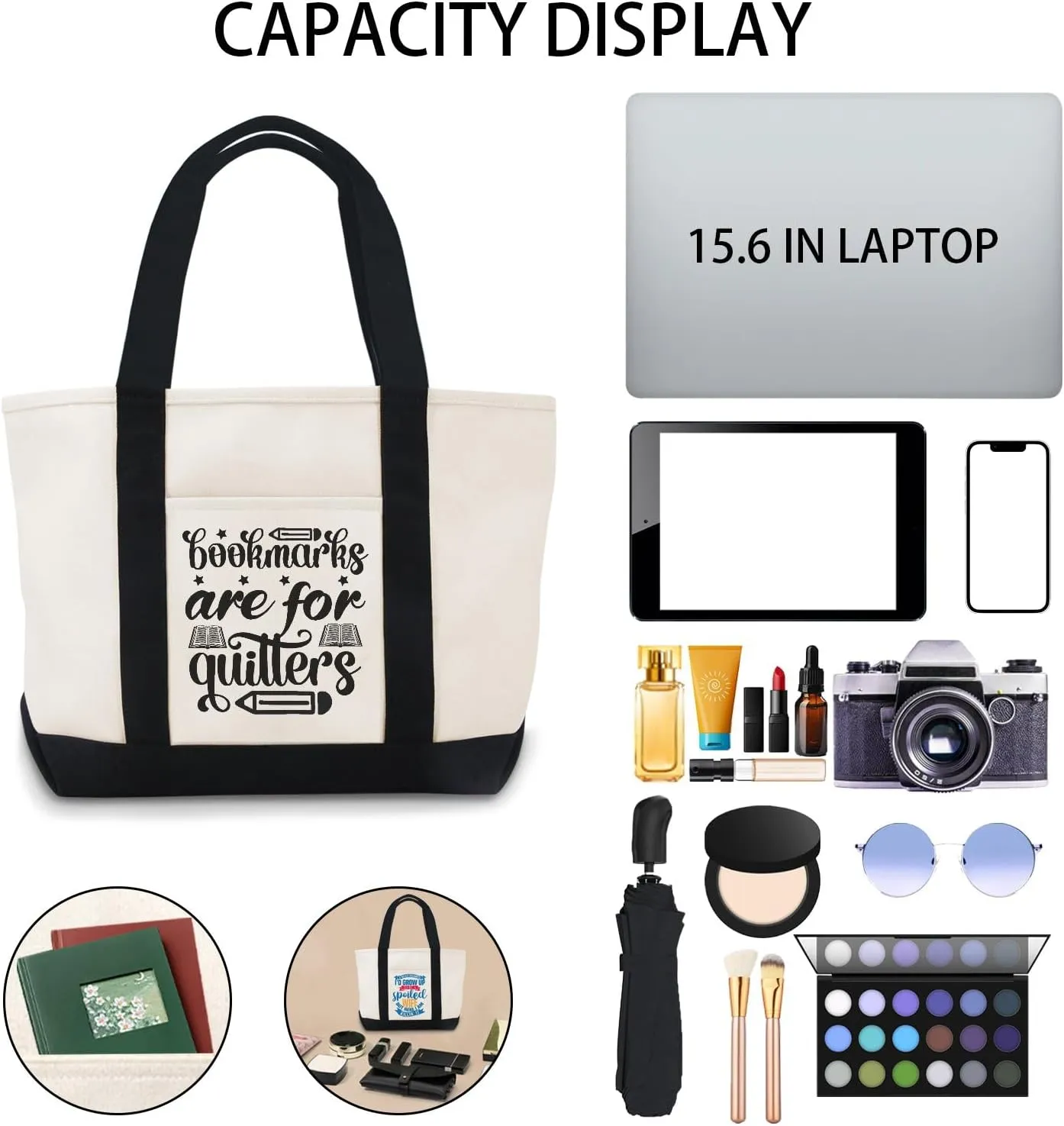 Bookmarks Are For Quitters Canvas Tote Bag Canvas Tote Bag With Zipper Use For Grocery Bags,Shopping Bags