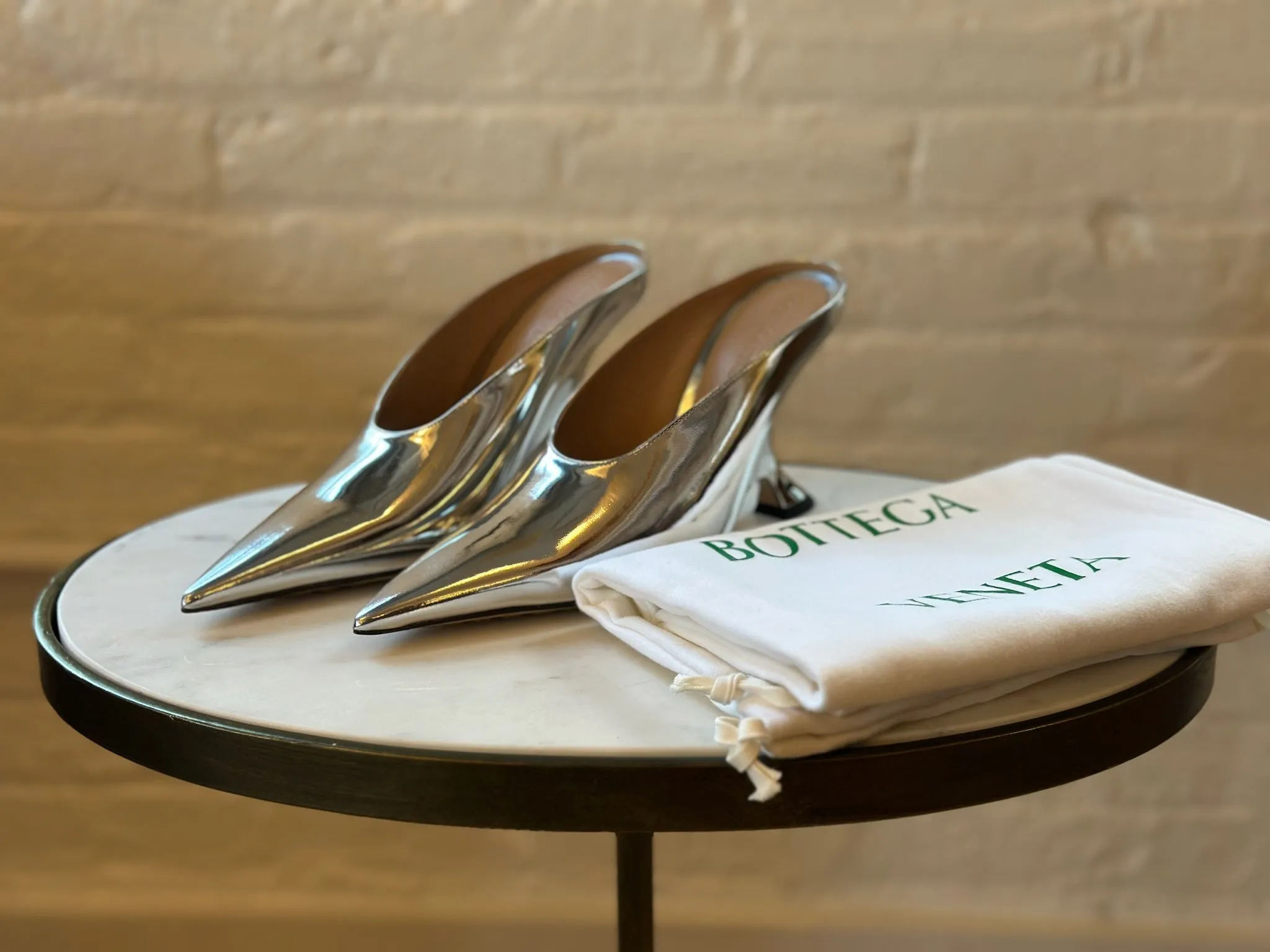 Bottega Veneta Metallic Silver Rocket Wedge Mules | Muse Boutique