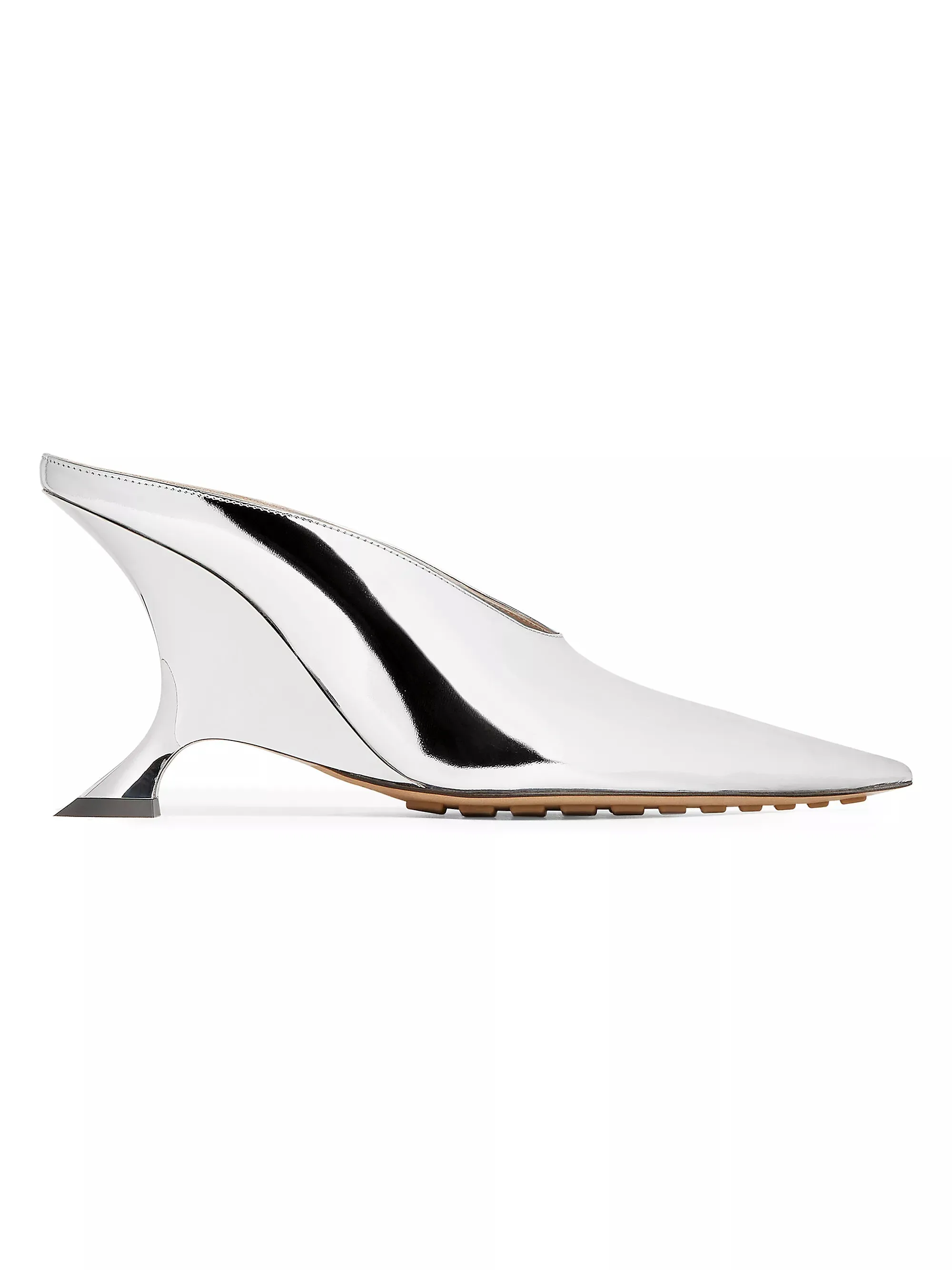 Bottega Veneta Metallic Silver Rocket Wedge Mules | Muse Boutique