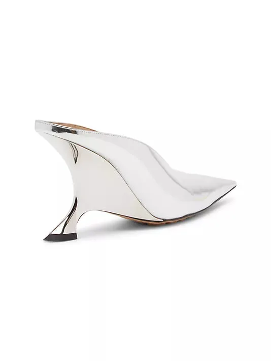Bottega Veneta Metallic Silver Rocket Wedge Mules | Muse Boutique