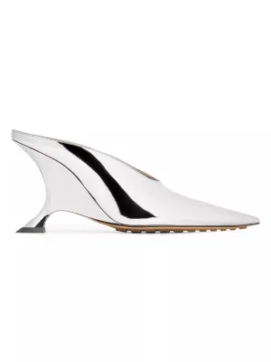 Bottega Veneta Metallic Silver Rocket Wedge Mules | Muse Boutique