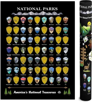 Bright Standards National Parks Scratch Off Map of United States Poster, ALL 63 National Parks Map, US Travel Maps, USA Gifts for Travelers Road Trip Adventure, Fits 12”x16” frame (Black/Gold)