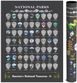 Bright Standards National Parks Scratch Off Map of United States Poster [Charcoal Grey], All 63 National Parks Map, US Travel Maps, USA Gifts for Travelers Road Trip Adventure, Fits 12”x16” frame