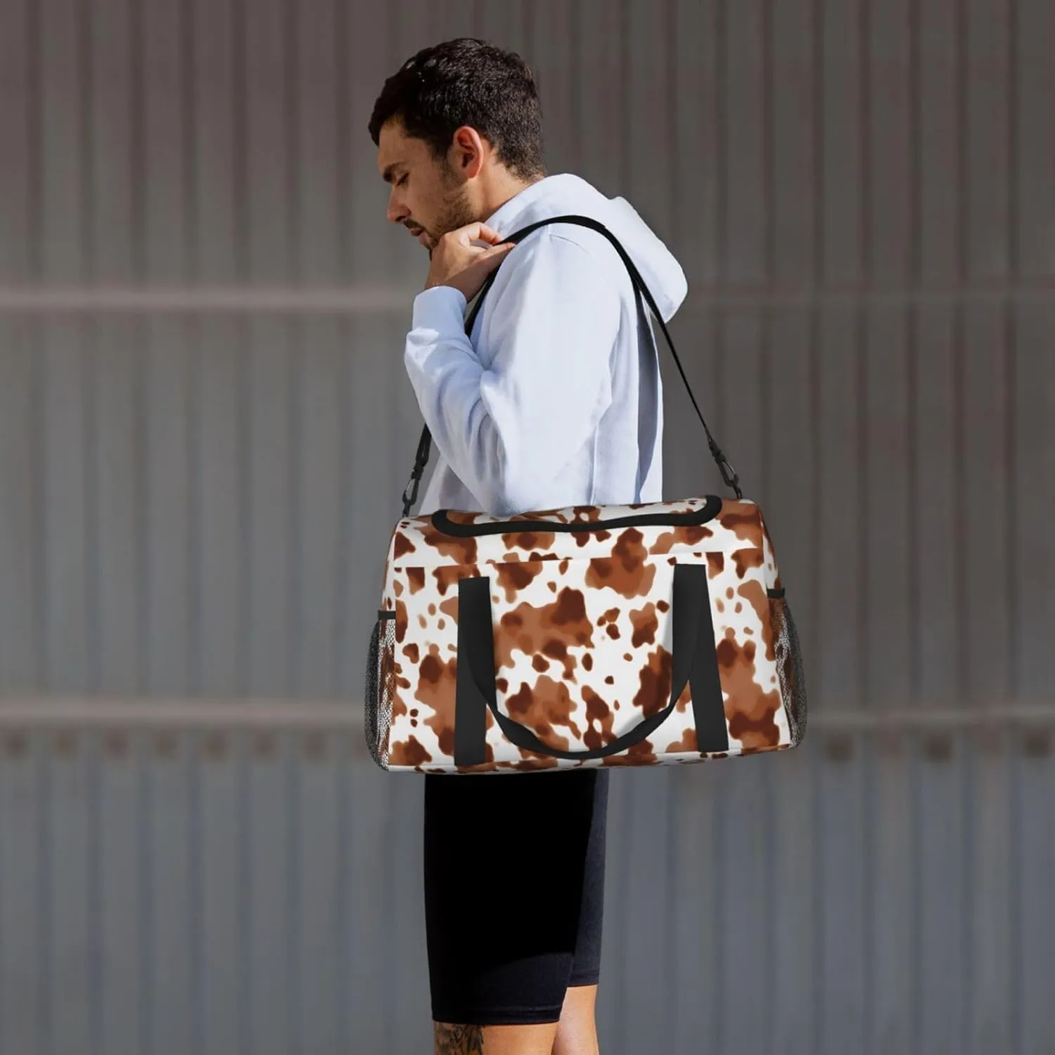 Brown Cow Print Travel Weekender Overnight Bags Foldable Hand Travel Bag Sport Gym Duffel Bag For Men Women