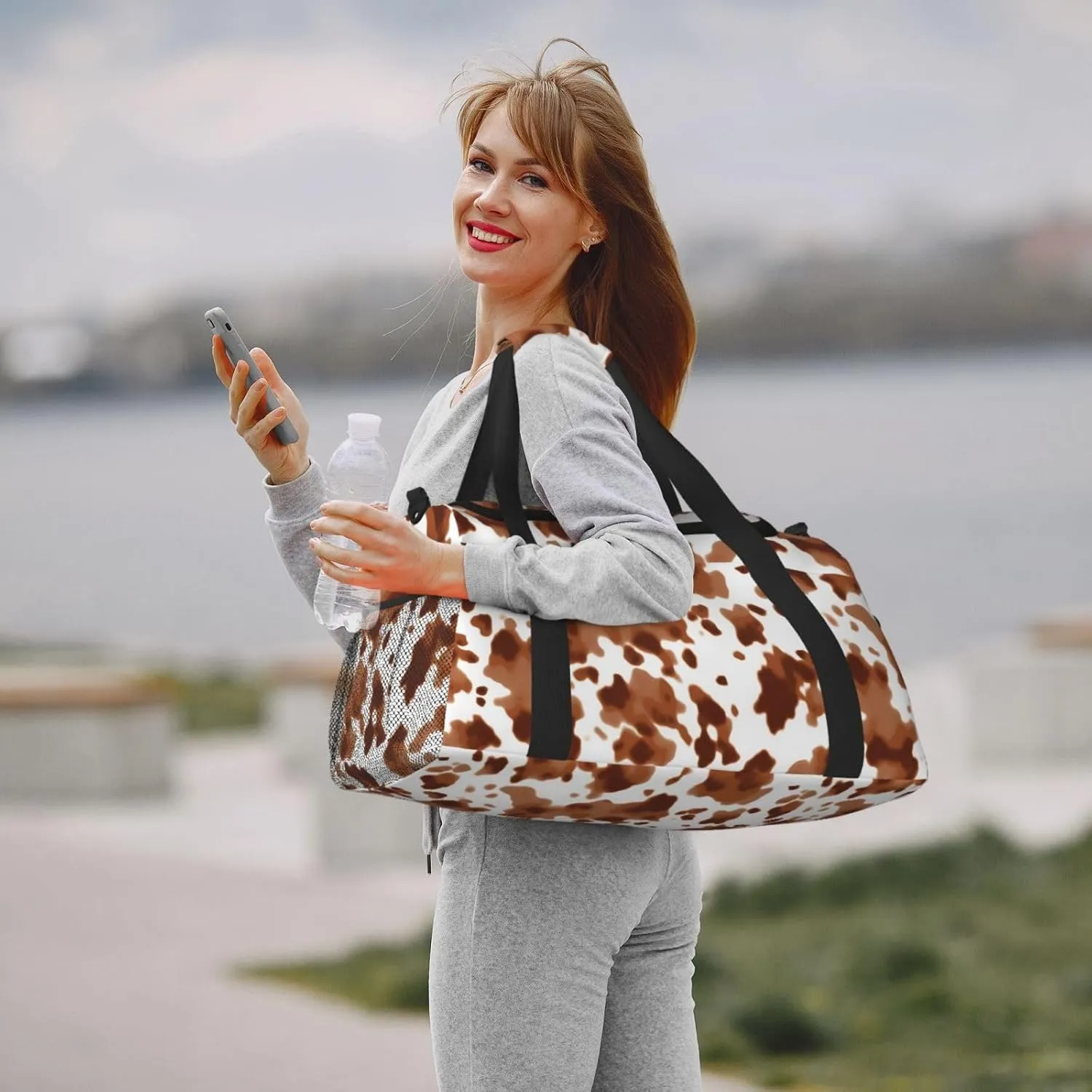 Brown Cow Print Travel Weekender Overnight Bags Foldable Hand Travel Bag Sport Gym Duffel Bag For Men Women