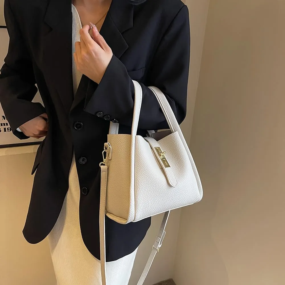Bucket Bags for Women - Leather Crossbody Bucket Purse Small Handbag Trendy Vintage Shoulder Bag with Small Purse
