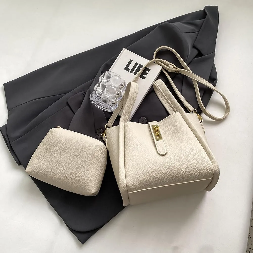 Bucket Bags for Women - Leather Crossbody Bucket Purse Small Handbag Trendy Vintage Shoulder Bag with Small Purse