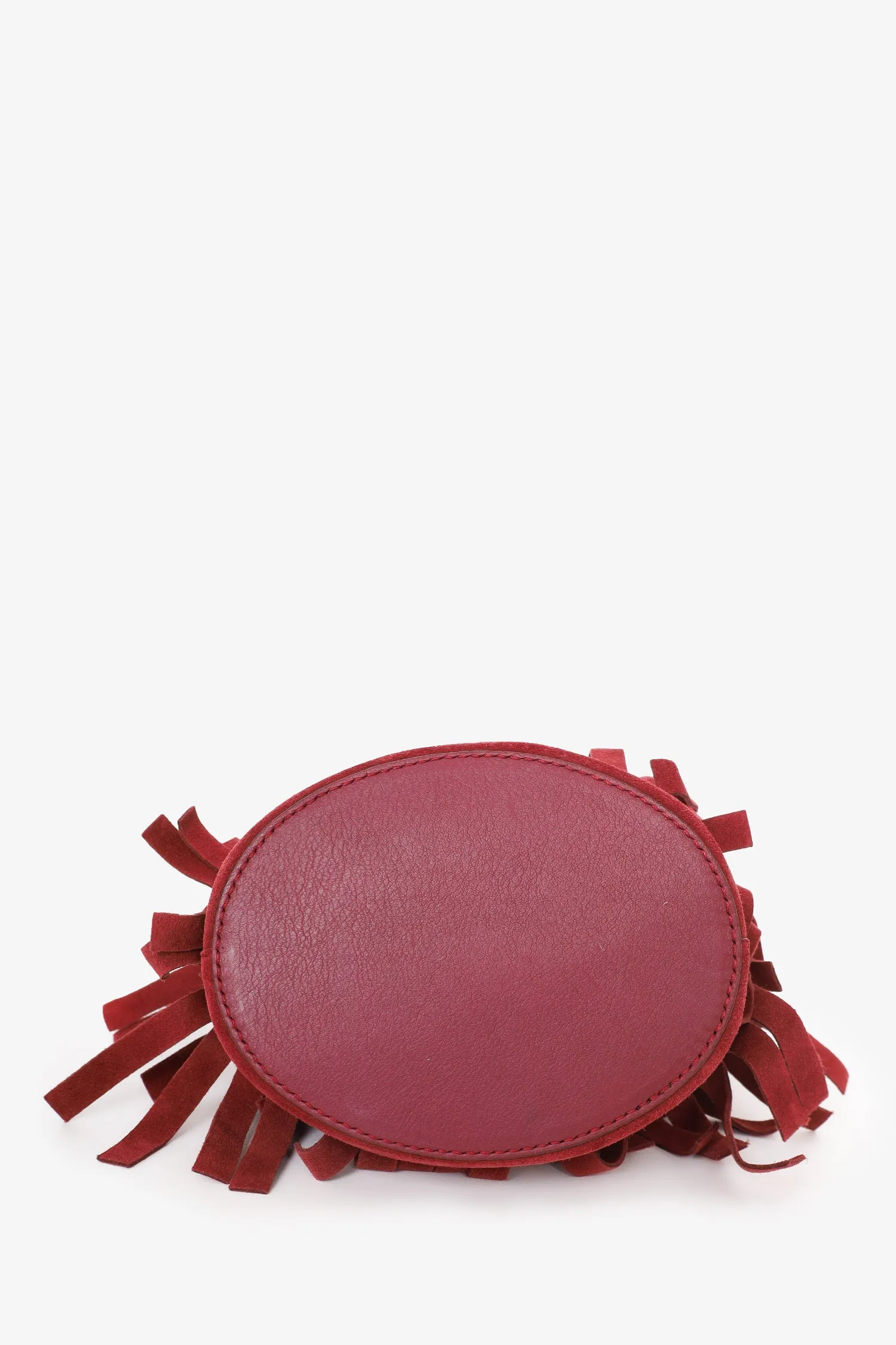Burberry Burgundy 'Suede Baby' Fringe Crossbody Bucket Bag
