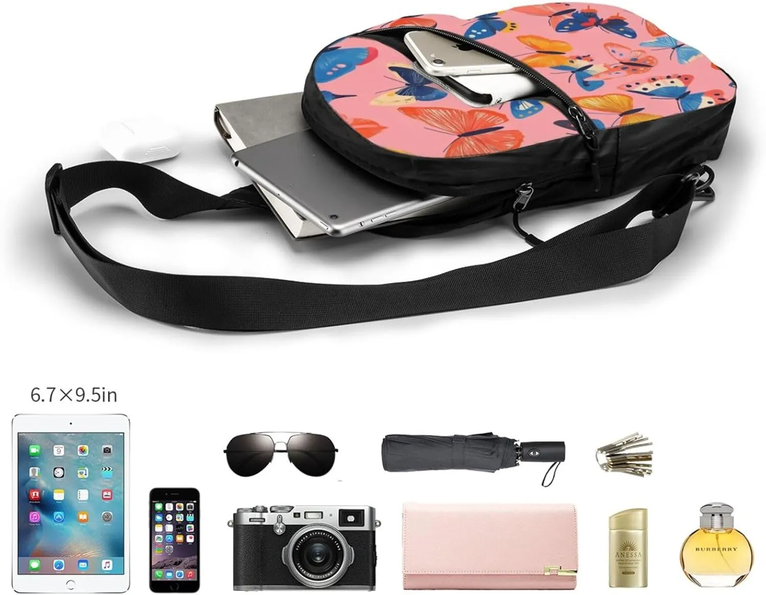 Butterfly Print Crossbody Bags For Women, Sling Bag For Men, Hiking Backpack Lightweight For Casual Outdoor Travel