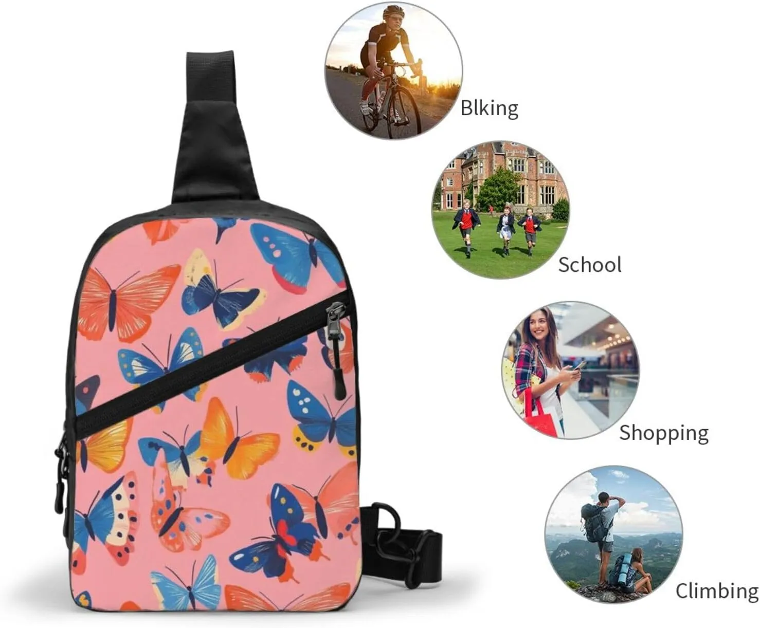 Butterfly Print Crossbody Bags For Women, Sling Bag For Men, Hiking Backpack Lightweight For Casual Outdoor Travel