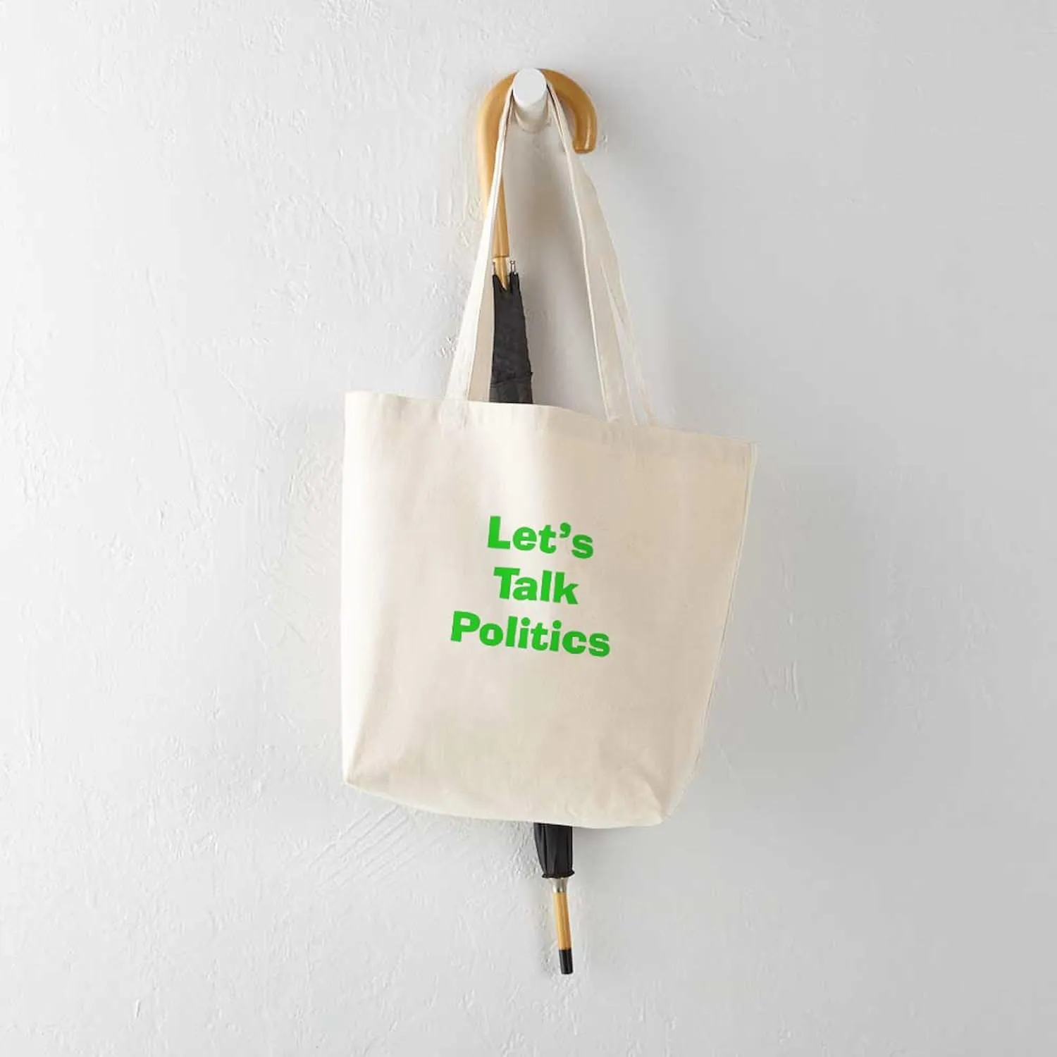 CafePress Let's Talk Politics Tote Bag Natural Canvas Tote Bag, Reusable Shopping Bag