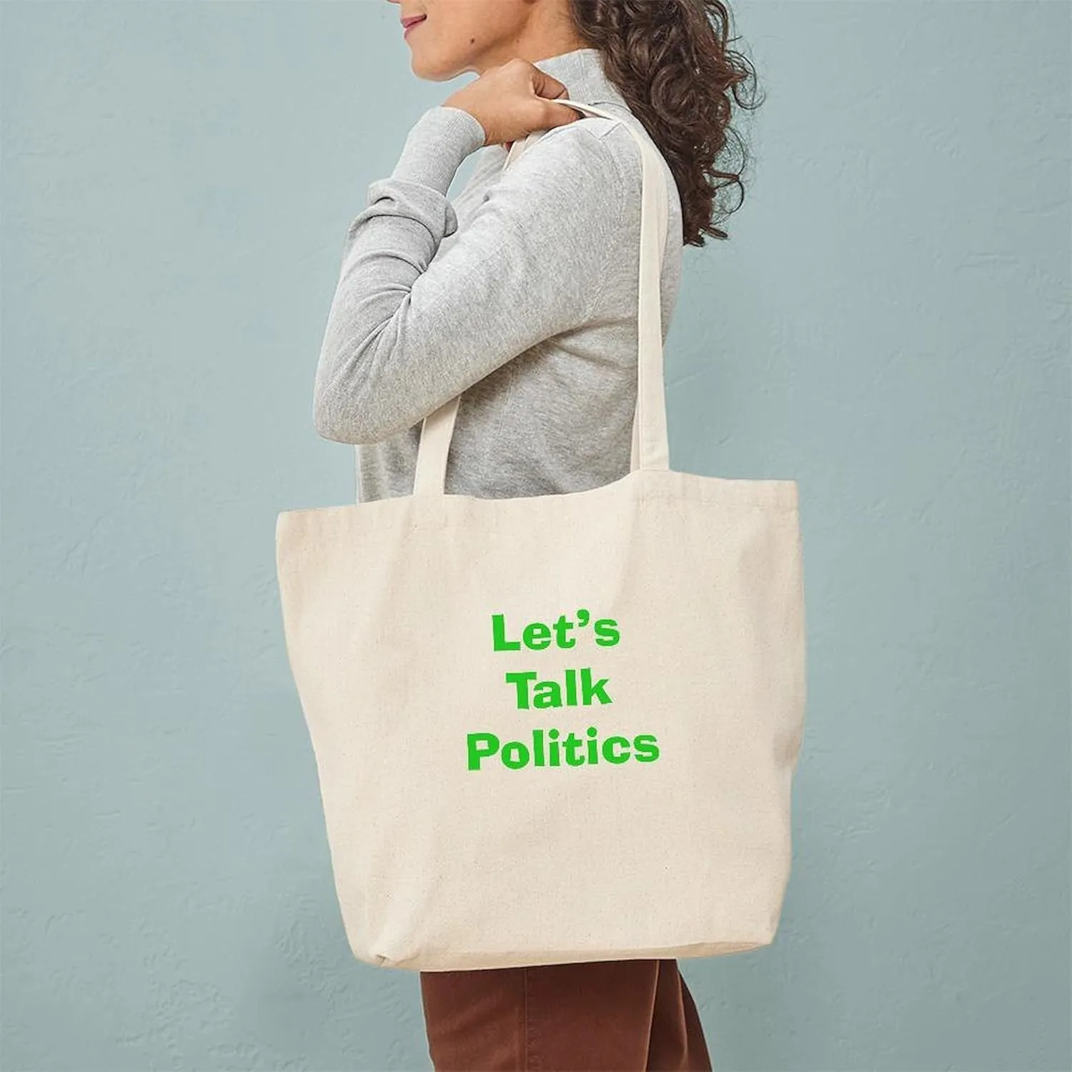 CafePress Let's Talk Politics Tote Bag Natural Canvas Tote Bag, Reusable Shopping Bag