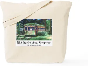 CafePress St. Charles Streetcar Tote Bag Reusable Natural Beige Canvas Shopping Bag