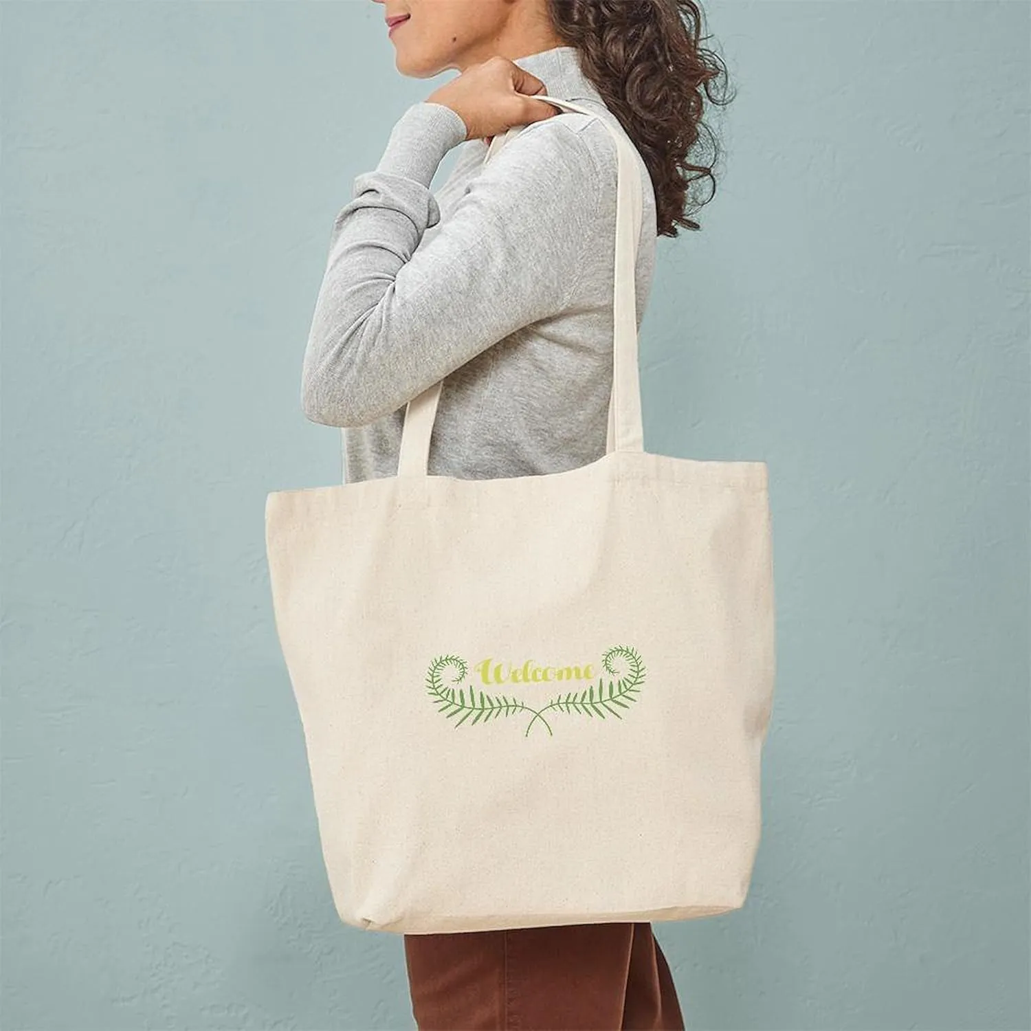 CafePress Welcome Fern Tote Bag Reusable Natural Beige Canvas Shopping Bag