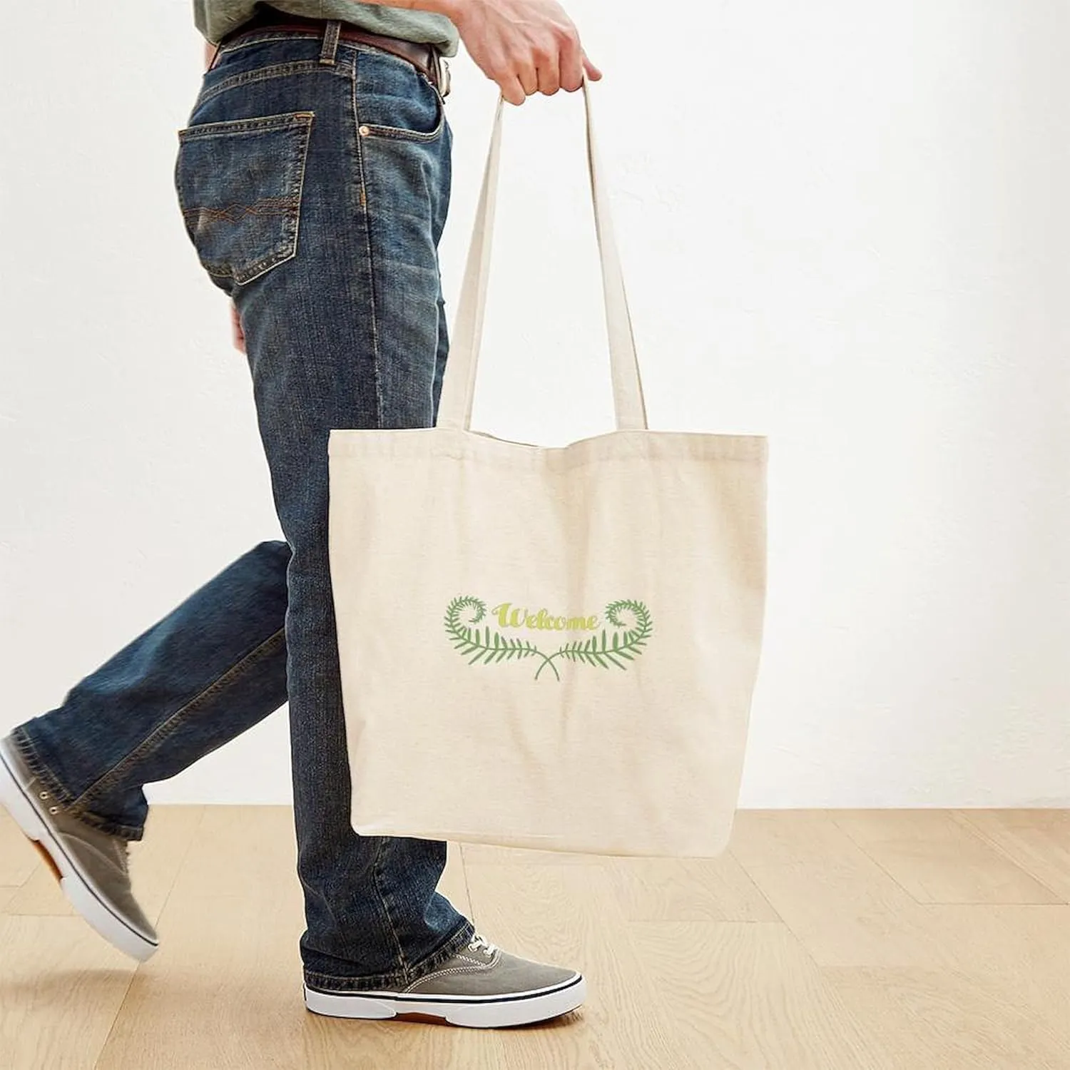 CafePress Welcome Fern Tote Bag Reusable Natural Beige Canvas Shopping Bag