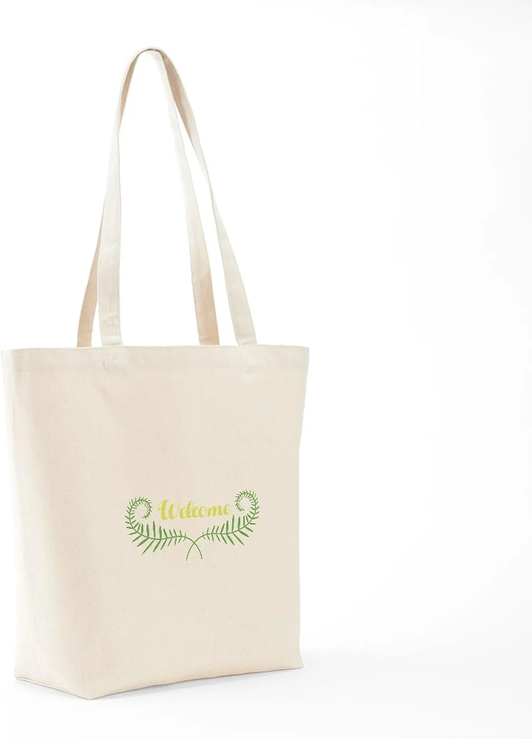 CafePress Welcome Fern Tote Bag Reusable Natural Beige Canvas Shopping Bag