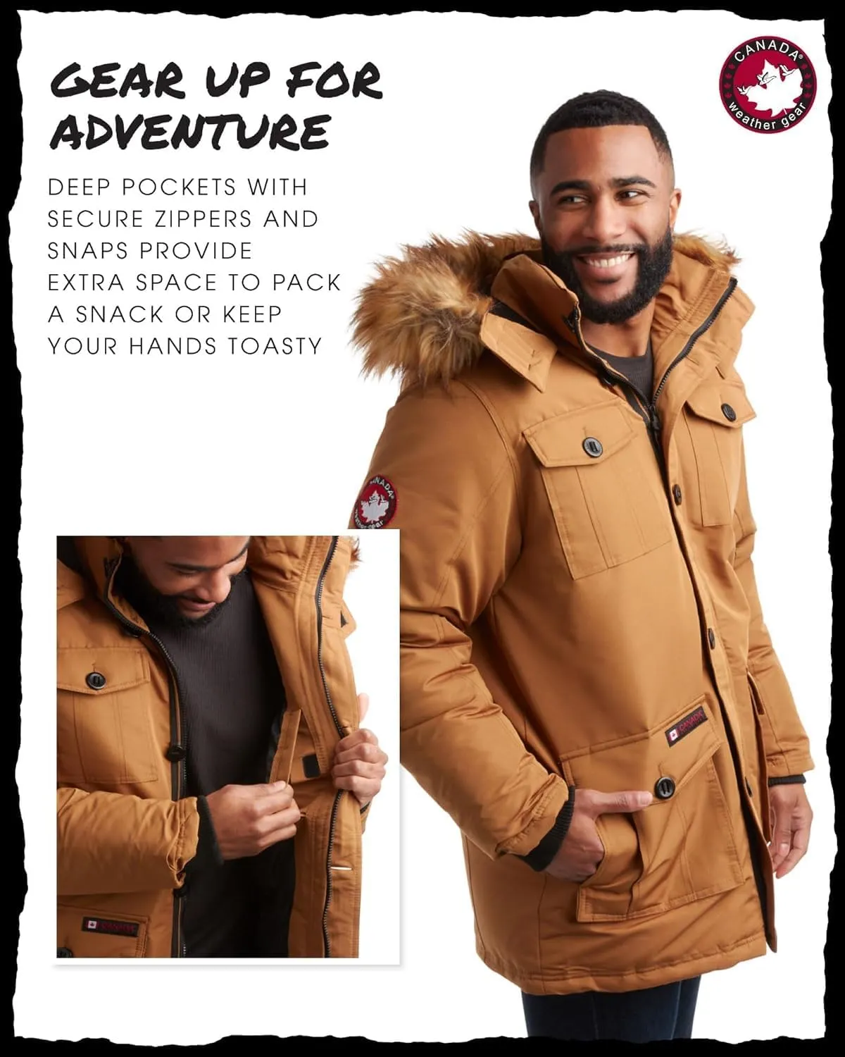 CANADA WEATHER GEAR Men's Winter Coat - Heavyweight Teflon Canvas Parka Jacket (M-XXL)
