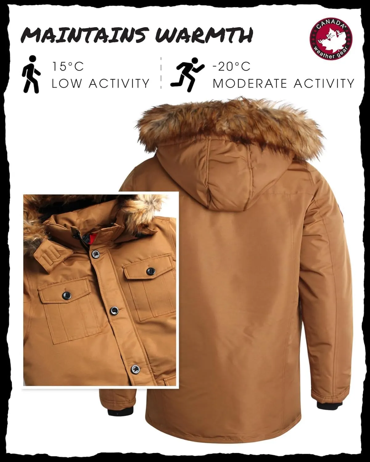 CANADA WEATHER GEAR Men's Winter Coat - Heavyweight Teflon Canvas Parka Jacket (M-XXL)