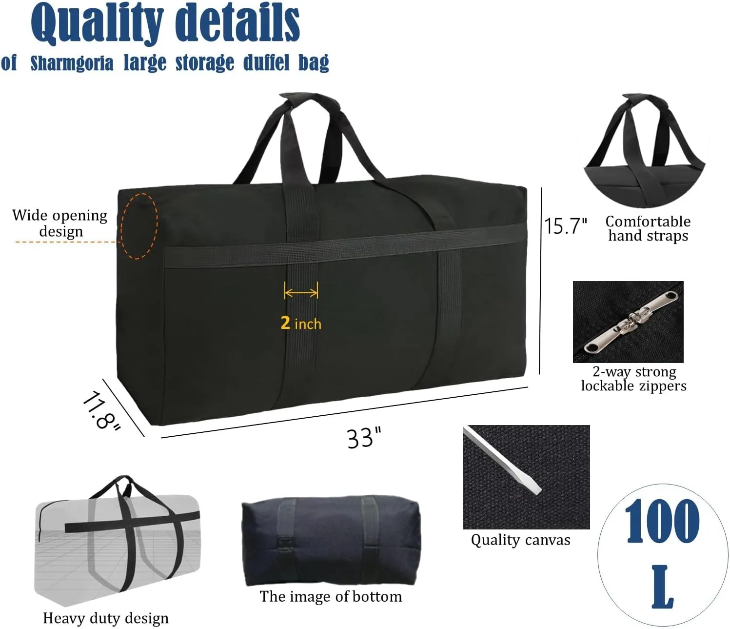 Canvas Duffle Bag Check In Bag Great for Traveling, Moving, Camping, Storage, College Kids and More (100L, Canvas)