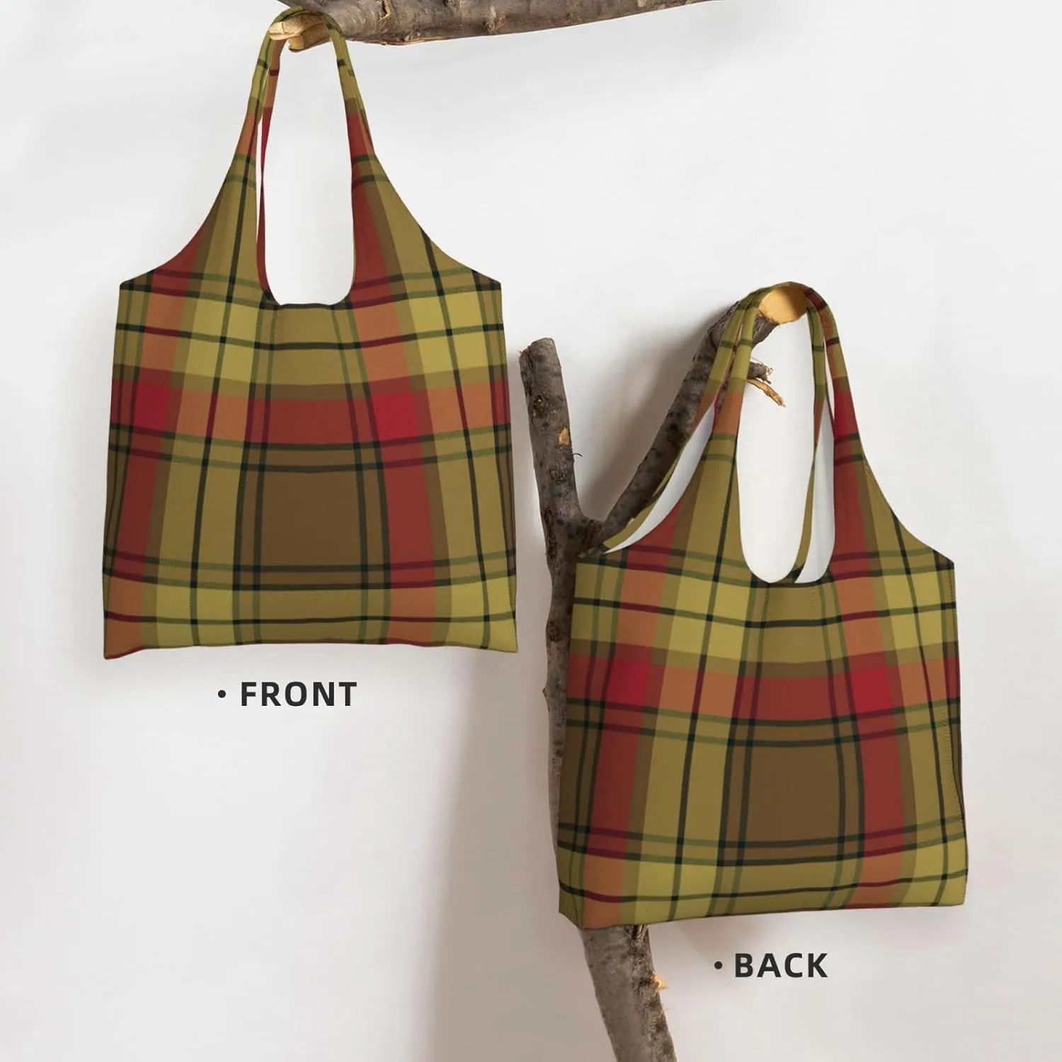 Canvas Shoulder Tote Bags For Women And Men, Reusable Grocery Bags, Large Capacity Clelland Modern Tartan Printed