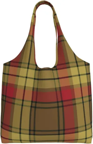 Canvas Shoulder Tote Bags For Women And Men, Reusable Grocery Bags, Large Capacity Clelland Modern Tartan Printed
